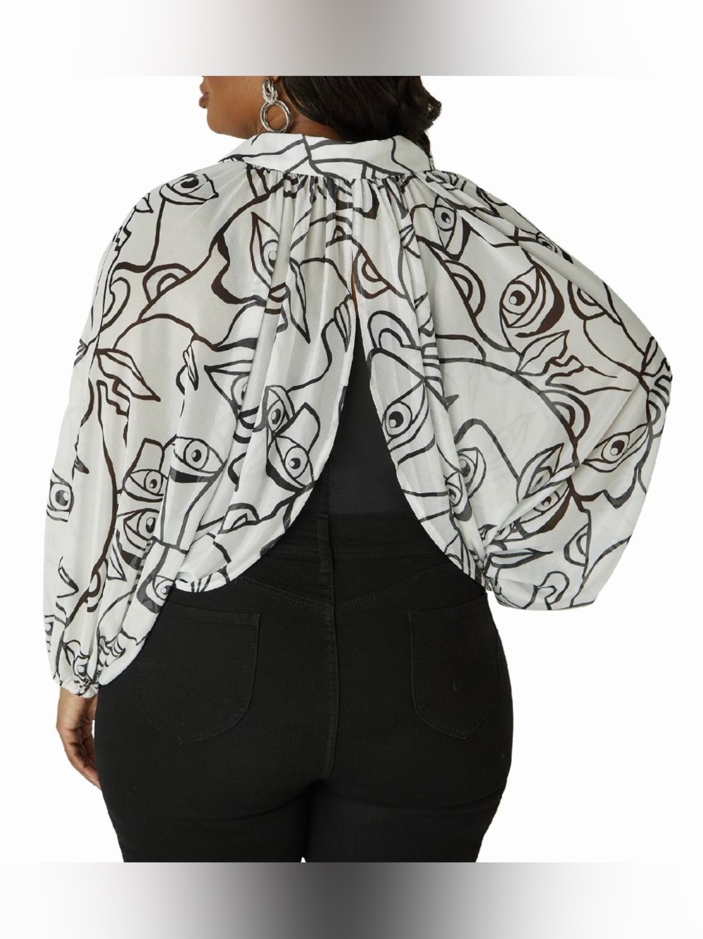 Abstract Print Button Collared Shrug Top - Picture 3 of 3